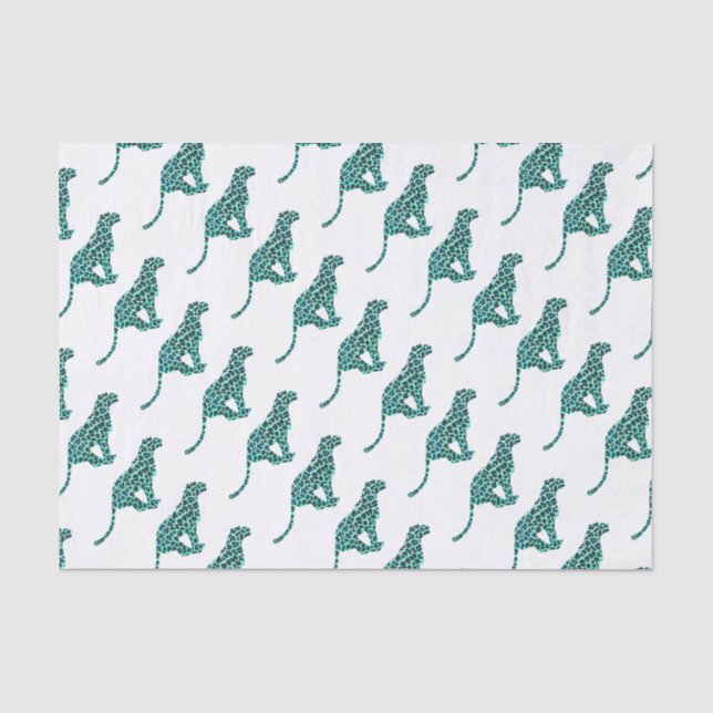 Leopard Schwarz und Aquamarin Seidenpapier (Vorderseite)