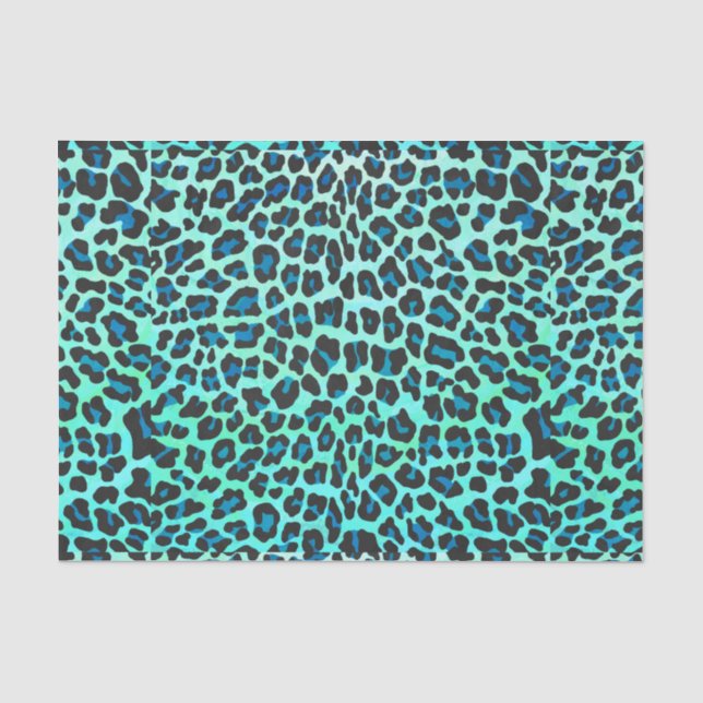 Leopard Schwarz und Aquamarin Seidenpapier (Vorderseite)