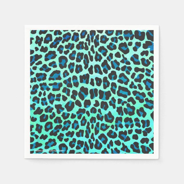 Leopard Schwarz und Aquamarin Serviette (Vorderseite)