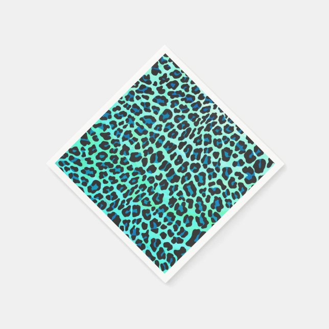 Leopard Schwarz und Aquamarin Serviette (Ecke)