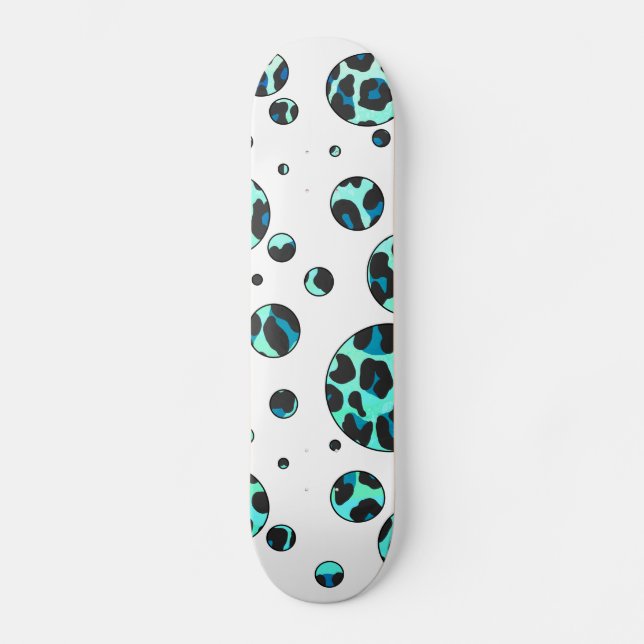 Leopard Schwarz und Aquamarin Skateboard (Vorderseite)
