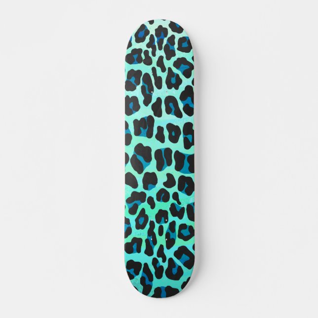 Leopard Schwarz und Aquamarin Skateboard (Vorne)