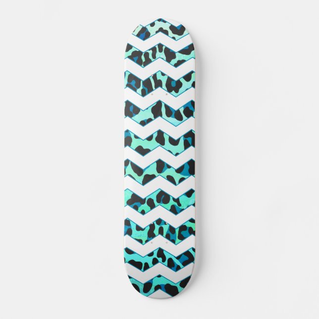 Leopard Schwarz und Aquamarin Skateboard (Vorderseite)