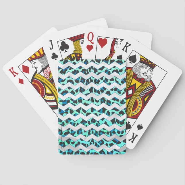 Leopard Schwarz und Aquamarin Spielkarten (Rückseite)