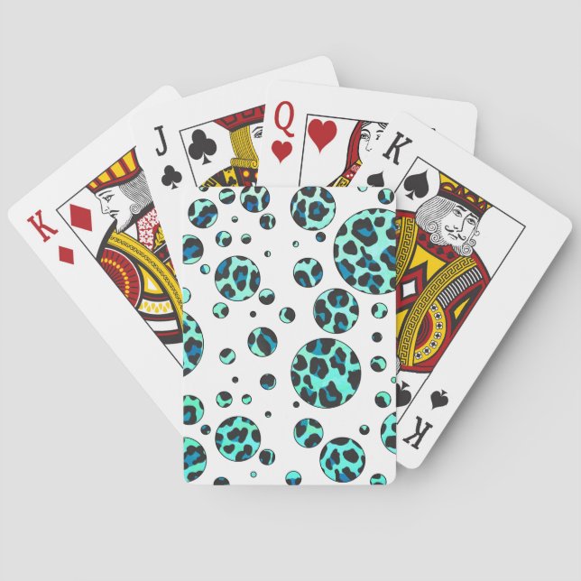 Leopard Schwarz und Aquamarin Spielkarten (Rückseite)
