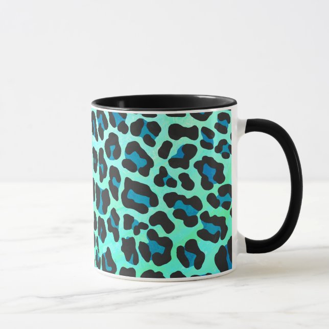 Leopard Schwarz und Aquamarin Tasse (Rechts)