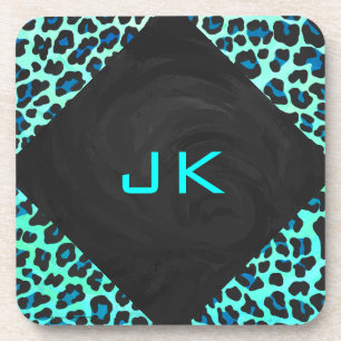 Leopard Schwarz und Aquamarin Untersetzer