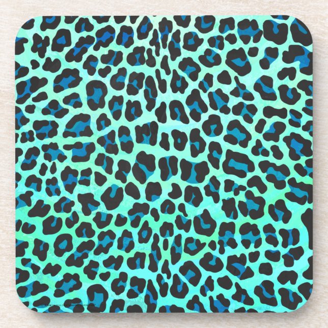 Leopard Schwarz und Aquamarin Untersetzer (Vorderseite)
