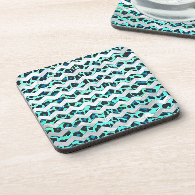 Leopard Schwarz und Aquamarin Untersetzer (Linke Seite)