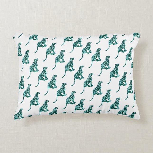 Leopard Schwarz und Aquamarin Zierkissen (Vorderseite)