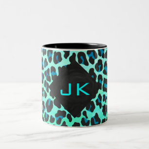 Leopard Schwarz und Aquamarin Zweifarbige Tasse