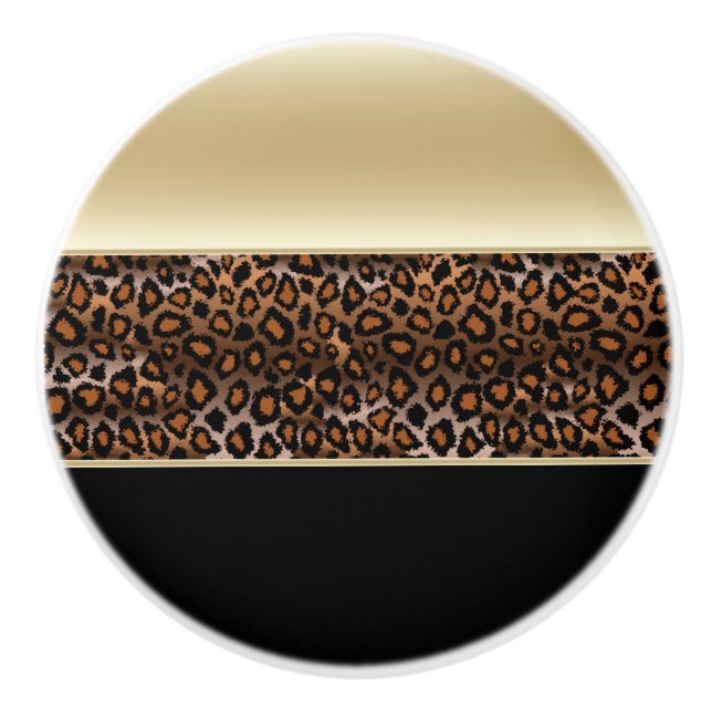 Leopard, Schwarz und Champagner Keramikknauf (Vorderseite)