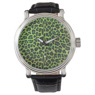 Leopard Schwarz- und Grün-Druck Armbanduhr