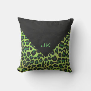 Leopard Schwarz und Grün mit Monogramm Kissen
