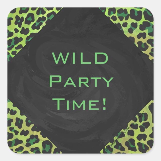 Leopard Schwarz und Grün mit Monogramm Quadratischer Aufkleber (Vorderseite)