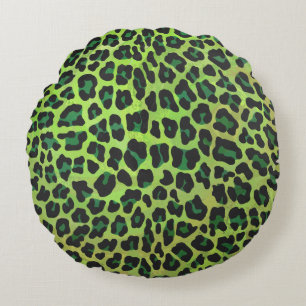 Leopard, Schwarz und Grün Rundes Kissen