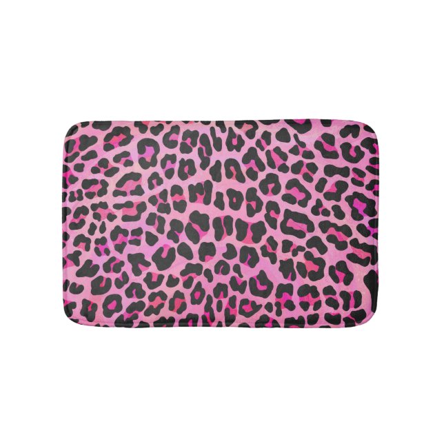 Leopard, Schwarz und Heiß-Rosa Badematte (Vorderseite)