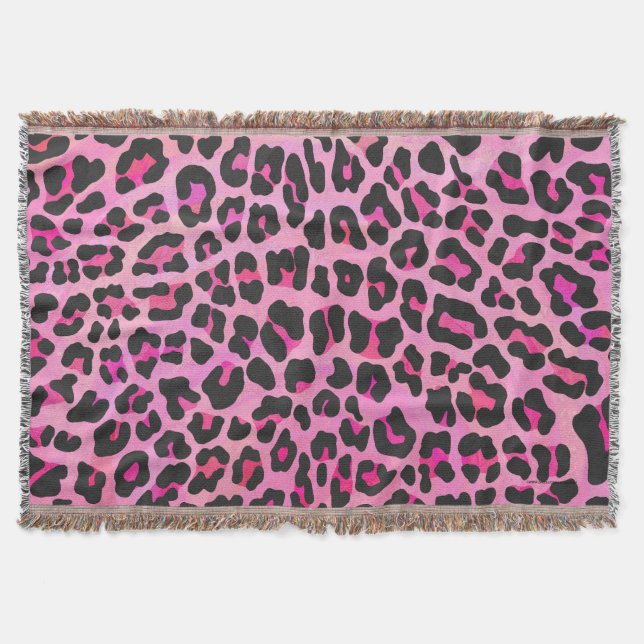 Leopard, Schwarz und Heiß-Rosa Decke (Vorderseite)