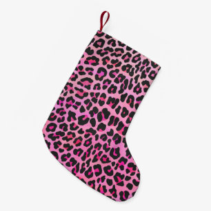 Leopard, Schwarz und Heiß-Rosa Kleiner Weihnachtsstrumpf
