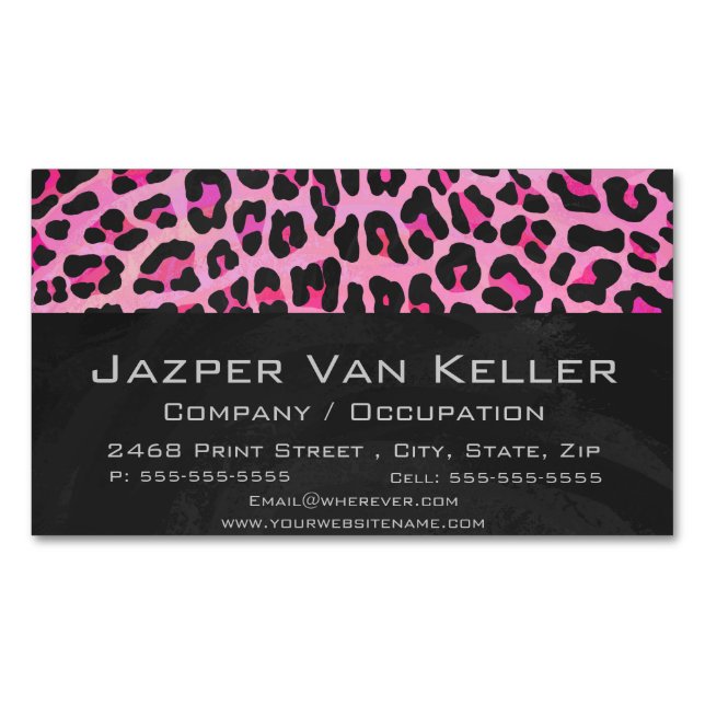 Leopard, Schwarz und Heiß-Rosa Magnetische Visitenkarte (Vorderseite)