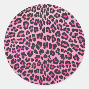 Leopard, Schwarz und Heiß-Rosa Runder Aufkleber
