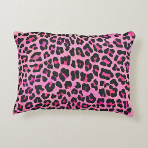 Leopard, Schwarz und Heiß-Rosa Zierkissen