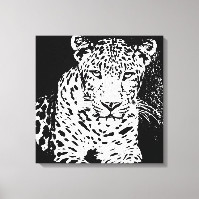 Leopard Schwarz-Weiß-Portrait Wrapped Canvas Leinwanddruck (Vorderseite)