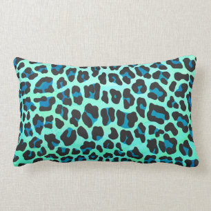 Leopard-schwarzer und aquamariner Druck Lendenkissen