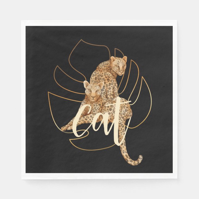 Leopard-Schwarzpapier Serviette (Vorderseite)