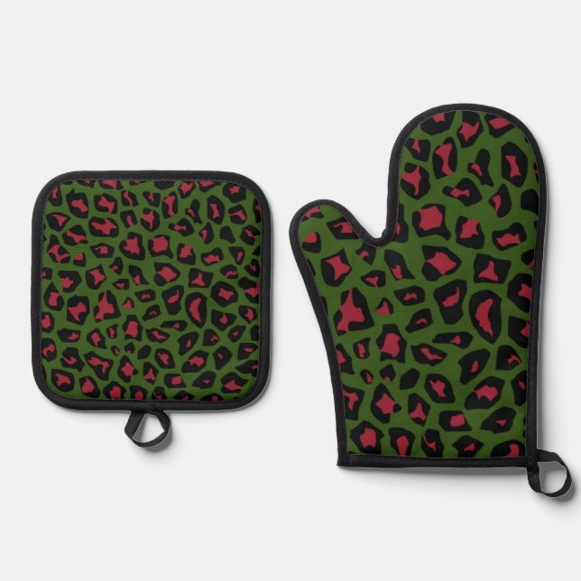 Leopard Seamless Muster Ofenhandschuh & Topflappen-Set (Vorderseite)