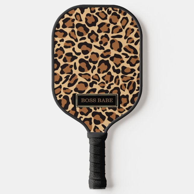 Leopard Seamless Pattern Individuelle Name Pickleball Schläger (Vorderseite)