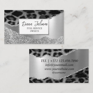 Leopard Silber Glitter Frauen DIY Schönheit Visitenkarte