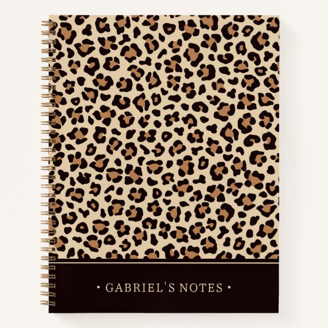 Leopard Skin Fur Muster | Name hinzufügen Notizbuch (Vorderseite)
