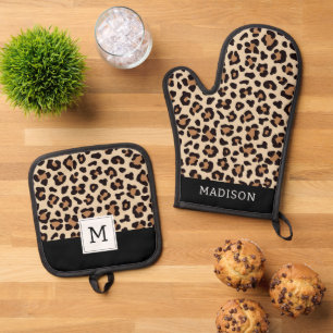 Leopard Skin Fur Muster Ofenhandschuh & Topflappen-Set