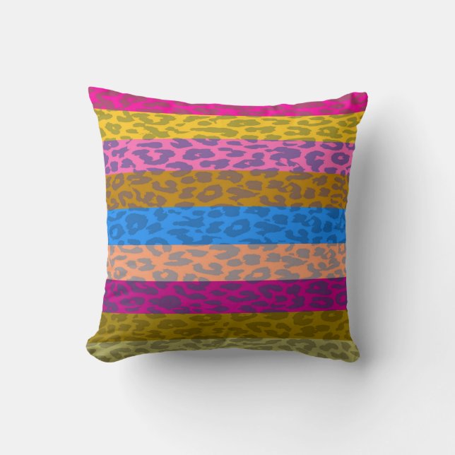Leopard Skin Multicolor Stripmuster Kissen (Vorderseite)