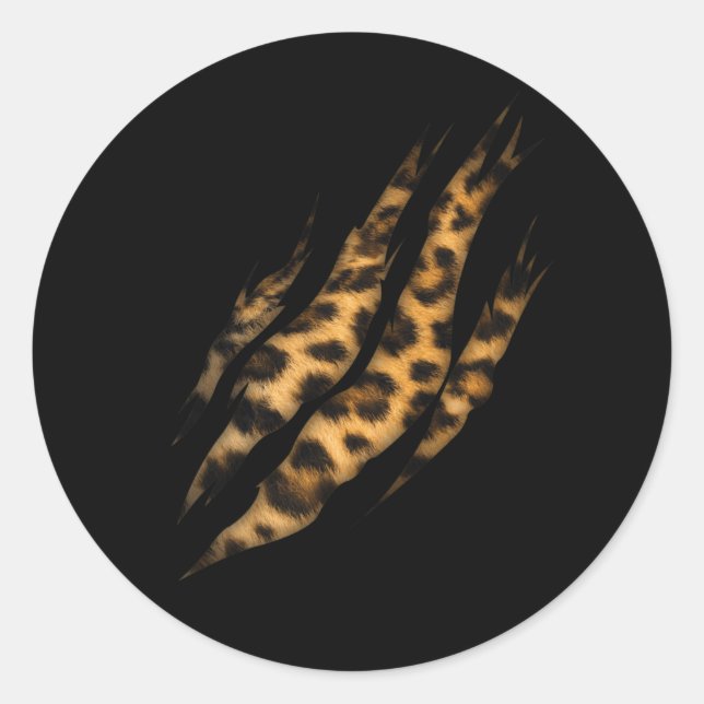 Leopard Skin Print Torn Claw Runder Aufkleber (Vorderseite)