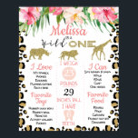 Leopard Skin Safari 1. Geburtstag Milestone Poster<br><div class="desc">Leopard Skin Safari 1. Geburtstag Milestone Poster Leopard oder Gepard Hautmuster Safari Thema Mädchen's ersten Geburtstag Meilenstein Poster auch mit einem Imitat Gold Glitzer Wort und Safari Tiere Silhouetten. Dieses Plakat ist ein tolles Party für den ersten Geburtstag eines kleinen Mädchens und einen hübschen Sake.</div>