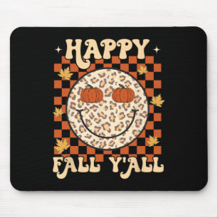 Leopard Smile Face Happy Fall Y'all Retro Groovy A Mousepad