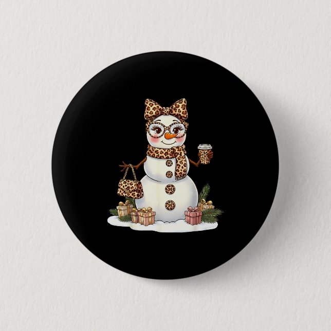 Leopard Snowman With Sungles Funny Christmas Women Button (Vorderseite)