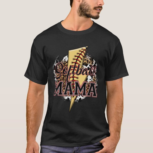 Leopard Softball Mama Lightning Bolt Sport Mom Mot T-Shirt (Vorderseite)
