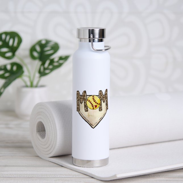 Leopard Softball Mutter Benutzerdefinierte Nummer Trinkflasche (Yoga (gedreht))