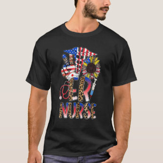 Leopard Sonnenblume Nurse American Flag 4. T-Shirt