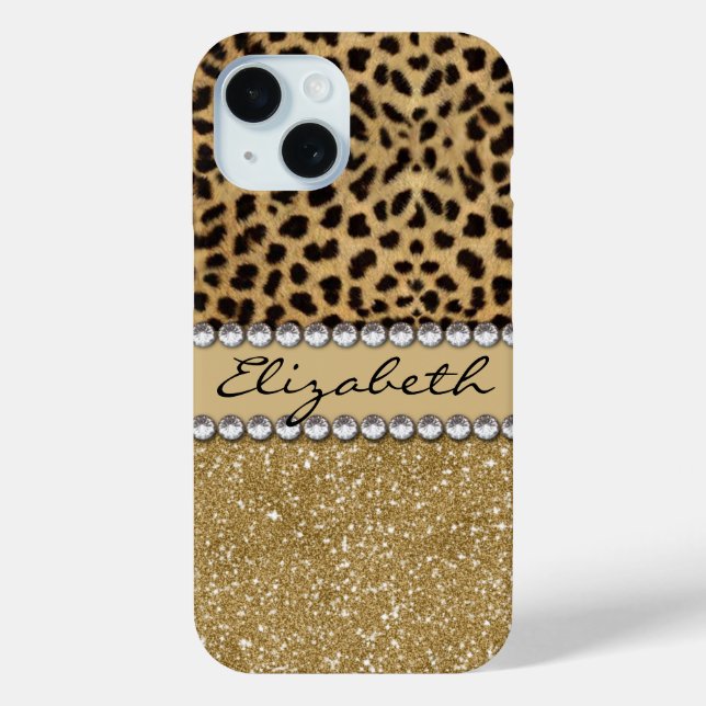 Leopard Spot Gold Glitter Rhinestone Case-Mate iPhone Hülle (Rückseite)