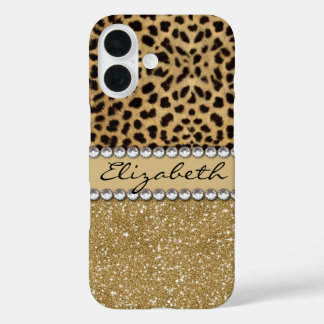 Leopard Spot Gold Glitter Rhinestone iPhone 16 Hülle