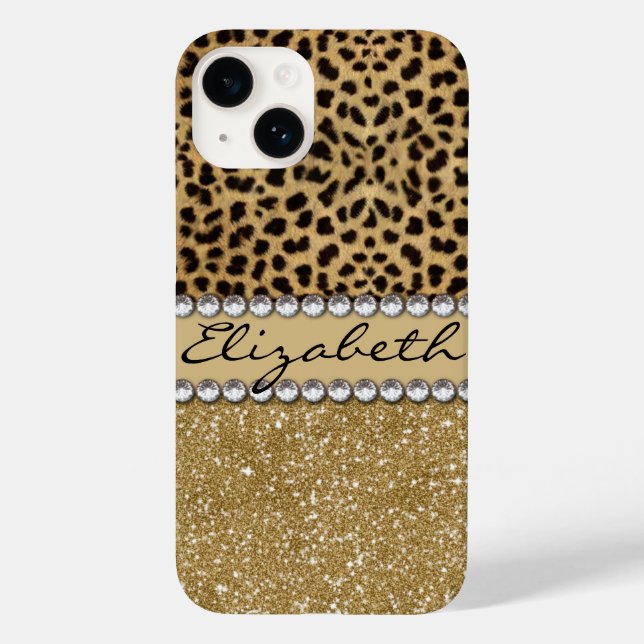 Leopard Spot Gold Glitzer Kristall Case-Mate iPhone 14 Hülle (Rückseite)