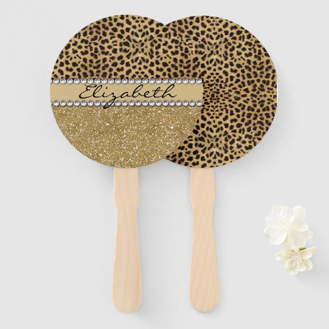 Leopard Spot Gold Glitzer Kristall Fächer (Vorne und Hinten)