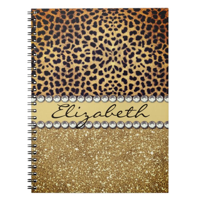 Leopard Spot Gold Glitzer Kristall Notizblock (Vorderseite)