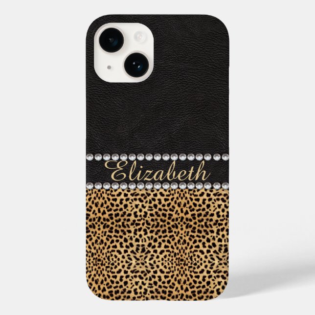 Leopard Spot Kristall Diamonds Monogram Case-Mate iPhone 14 Hülle (Rückseite)