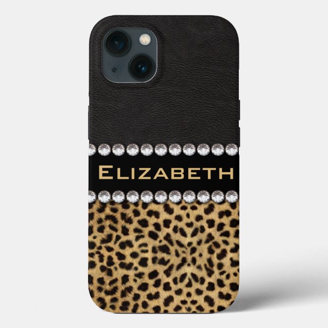 Leopard Spot Kristall Diamonds Monogram Case-Mate iPhone Hülle (Rückseite)