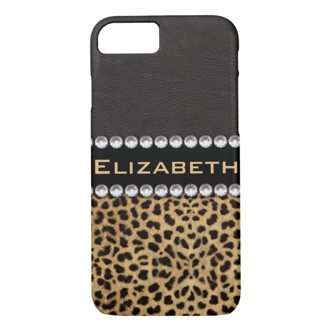 Leopard Spot Kristall Diamonds Monogram FOTO Case-Mate iPhone Hülle (Rückseite)